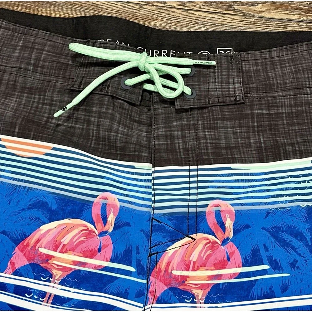 OCEAN CURRENT Stripe Flamingo Swim Board Shorts - Sz 36 Waist - Ret $40 - NWT